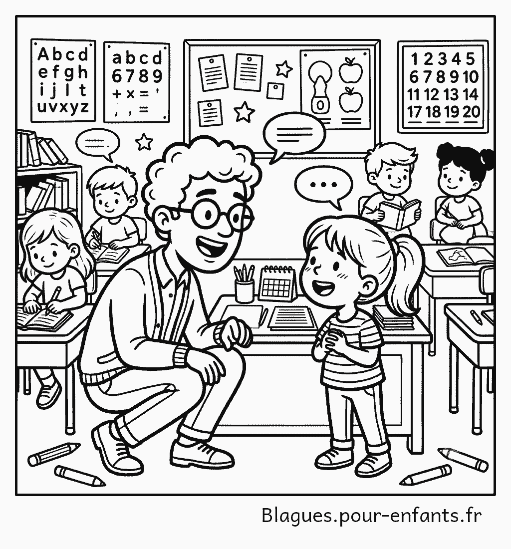 Blague courte à l'école. Un instituteur interroge un enfant sur la table de multiplications